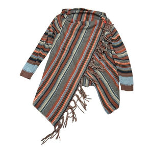 Sweater Womens One Size Brown Multi Stripe Fringe Boho Open Cardigan